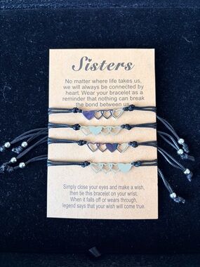 Heart Link Friendship Bracelets - Black Cord with Silver & Gold Hearts